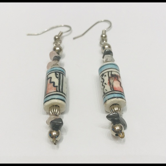 Beaded Silver and Glass Dangle Earrings - Picture 2 of 4